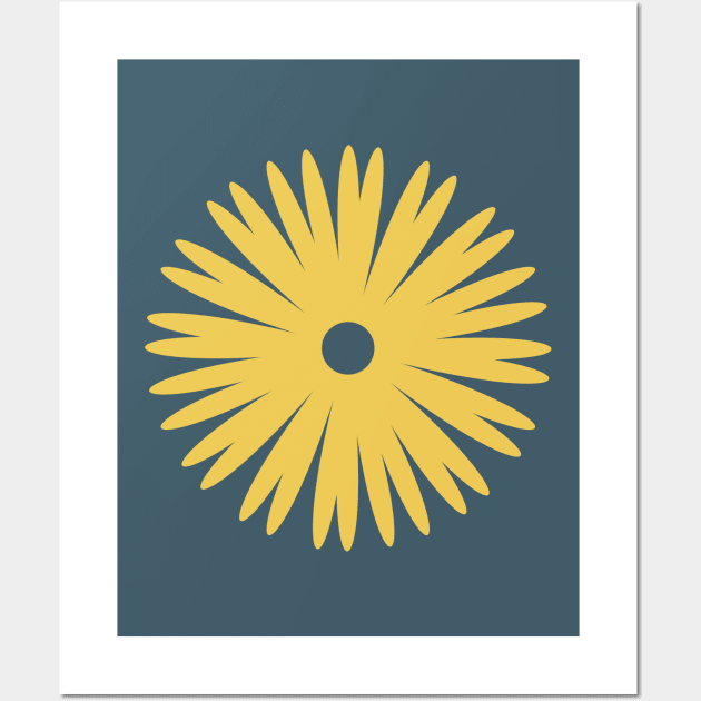 Flower 1, Minimalist Abstract Floral in Mustard Yellow and Navy Blue Wall Art by tramasdesign